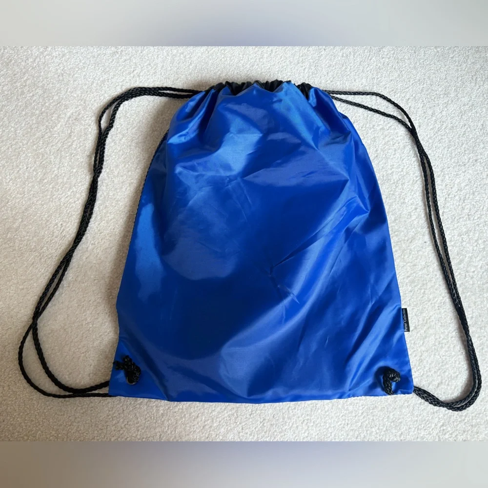 Blue and Black Drawstring Bag Backpack Gym Bag Sporty Athletic Mesh Colorblock